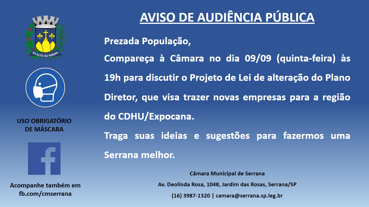 Audiência Pública sobre o Plano Diretor de Serrana (PLC nº 9/2021)