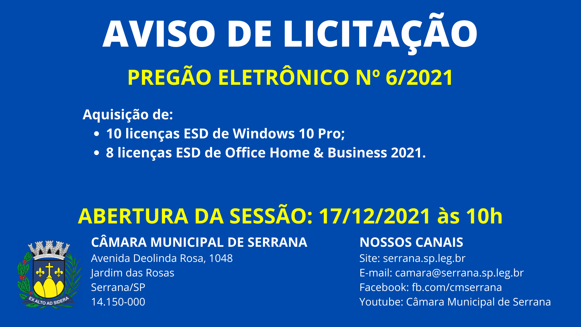 Aviso de Licitação (Pregão Eletrônico nº 6/2021)