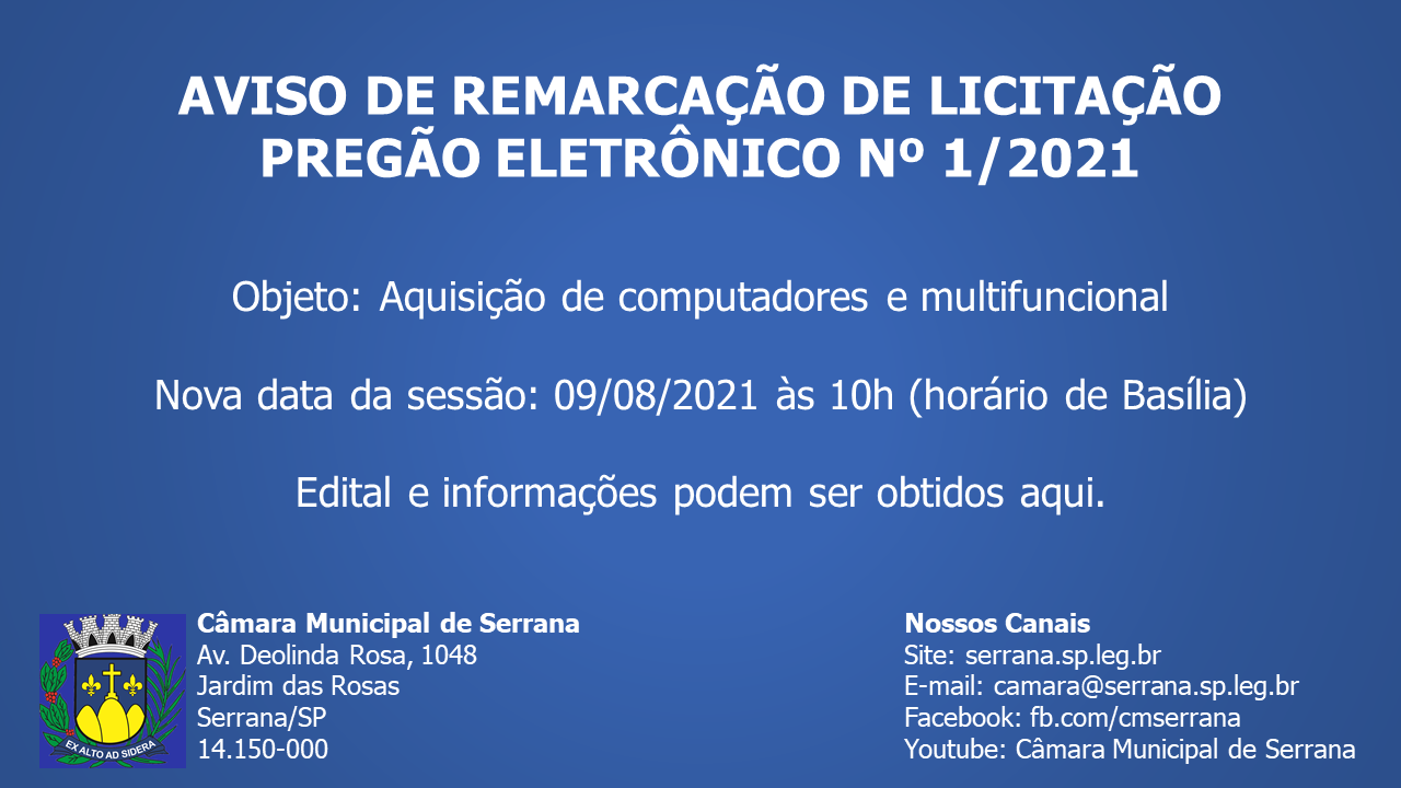 Aviso de Remarcação de Licitação (Pregão Eletrônico nº 1/2021)