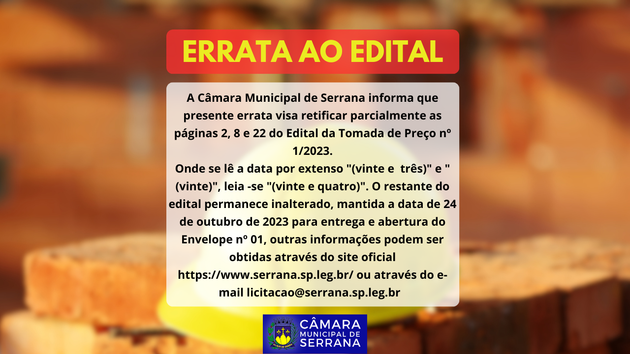 ERRATA AO EDITAL - TOMADA DE PREÇOS Nº 1/2023