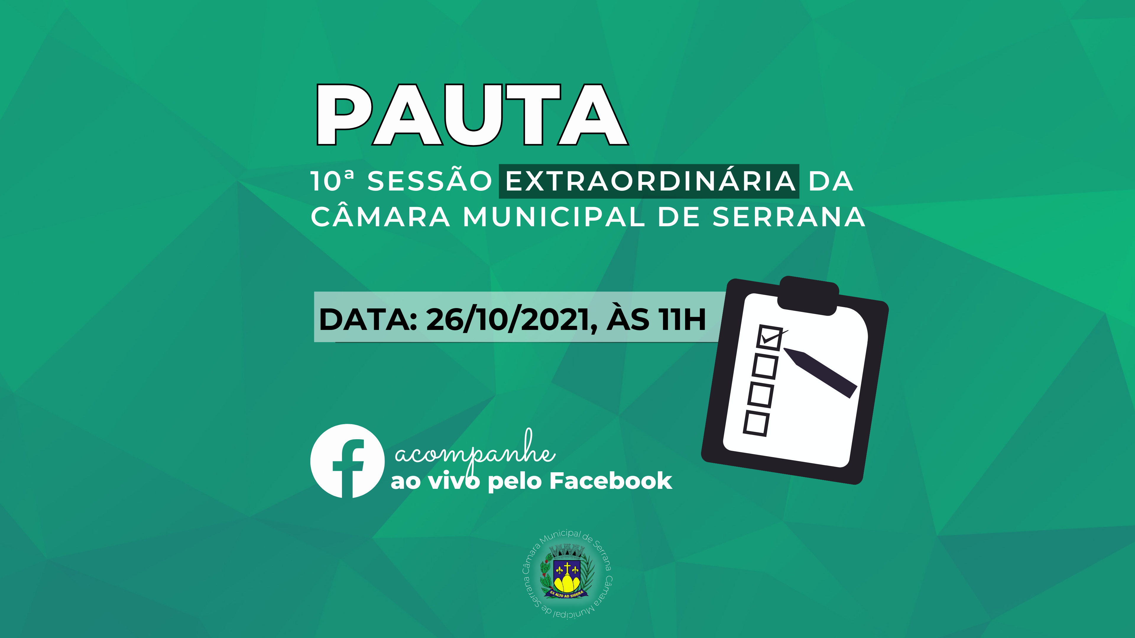 Pauta da 10ª Sessão Extraordinária - 26/10/2021 às 11h.