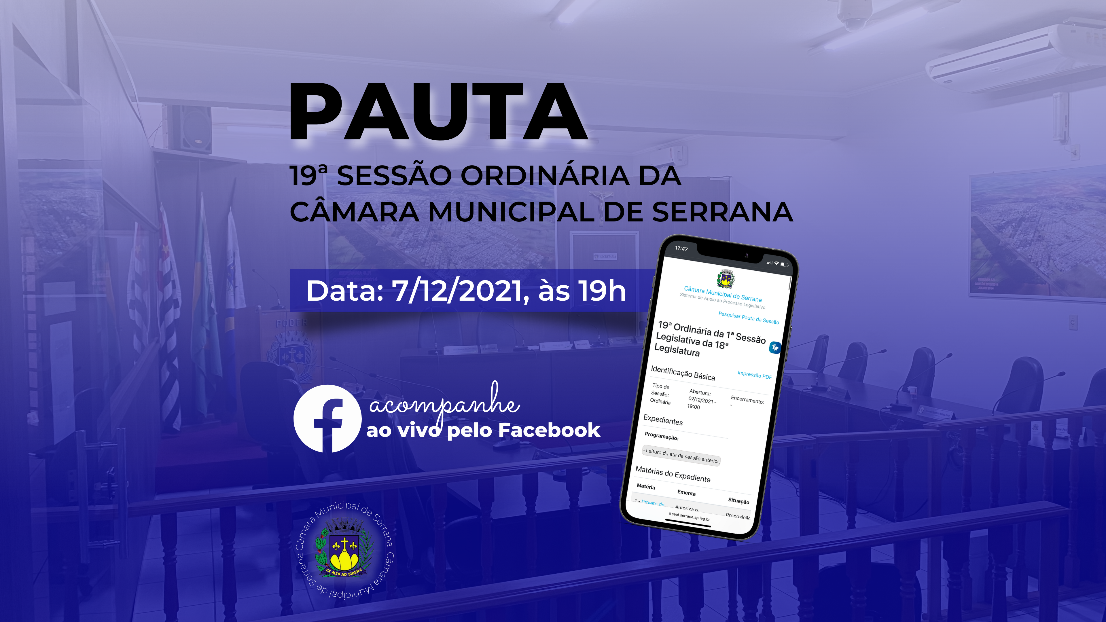 Pauta da 19ª Sessão Ordinária - 7/12/2021 às 19h.