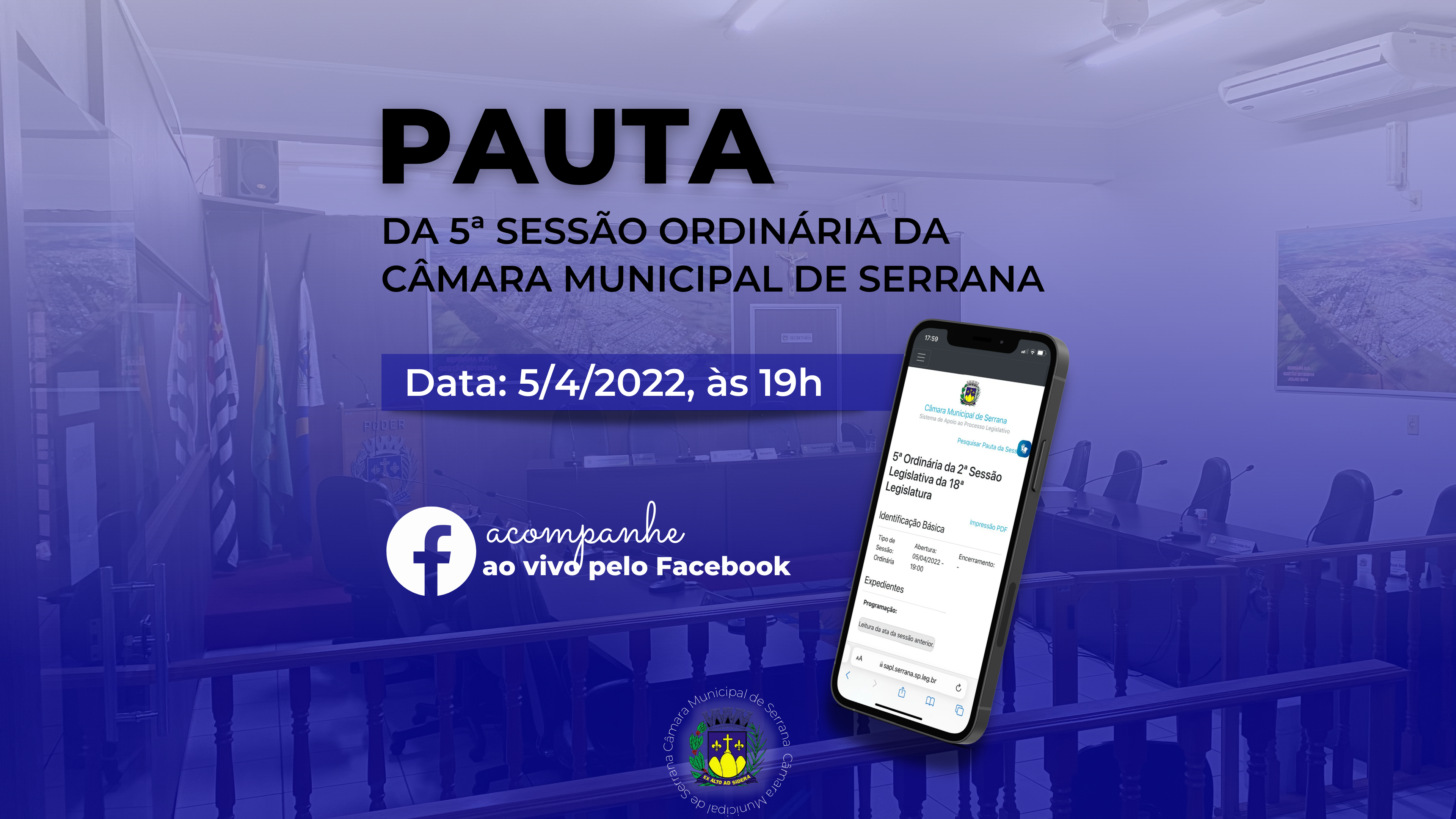 Pauta da 5ª Sessão Ordinária - 5/4/2022 às 19h.